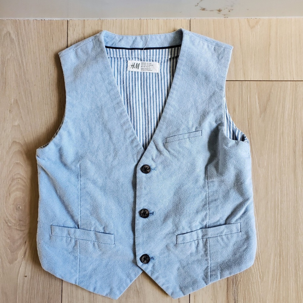 HM Vest Boys 7-8Y Light Blue Cotton Formal Wedding Ring Bearer Waistcoat
